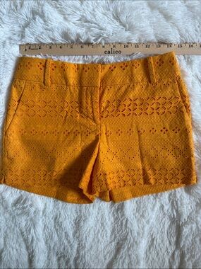 High-Waist Eyelet Lace Shorts in Orange